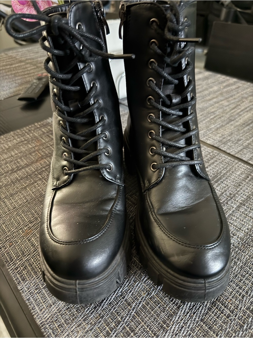Jellypop Black Lace-Up Platform Combat Boots